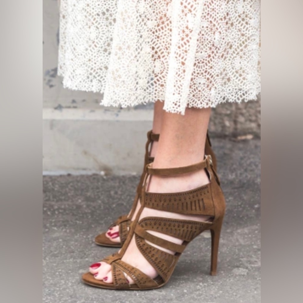 Zara suede leather caged open toe stiletto heels NWT